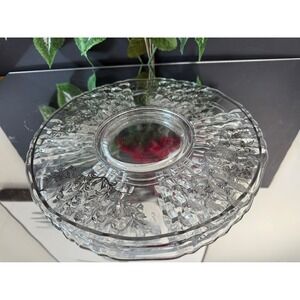 Vintage‎ Etched Floral Glass Platter – Clear Depression Era Serving Tray